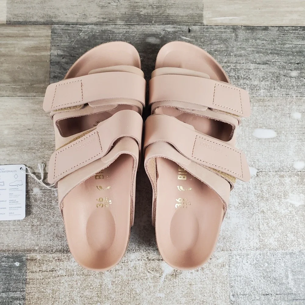 Birkenstock Uji Unisex Slides Sandals Womens 5 New Beige Nubuck Leather NWOB